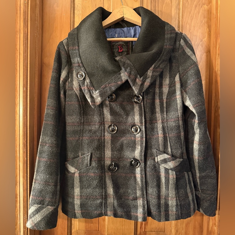 Dollhouse Black and Gray Plaid Pea Coat